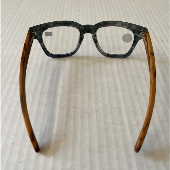 NWT Peepers Still Life Readers 2.25 Chunky Rounded Square Frame Grey Blue Wood - Picture 9 of 13